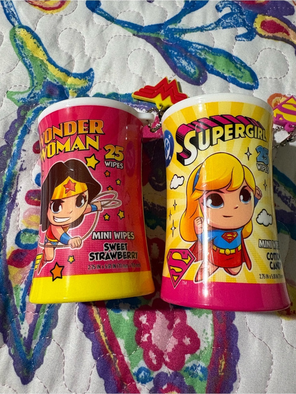 DC Supergirl Mini Wipes Keychain - Yellow & Pink